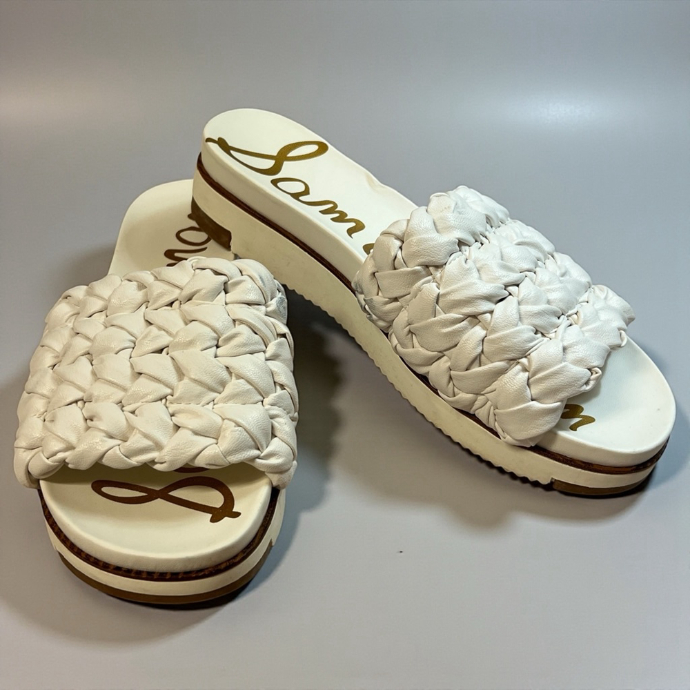 Sam Edelman Bay Woven Slides White Platform Sandals Size 8.5 Slip On Comfort